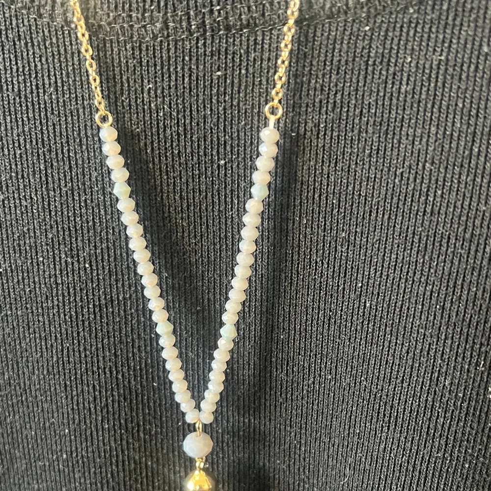Gold Tassel Pendant Necklace with Pearl Bead Accents